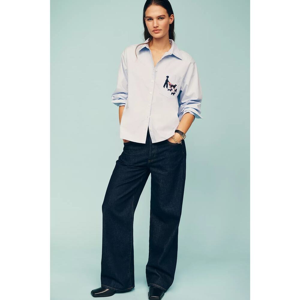 nwt ANTHROPOLOGIE MAEVE sz XL Bennet Shrunken in embroidered French Bulldog - Picture 2 of 5